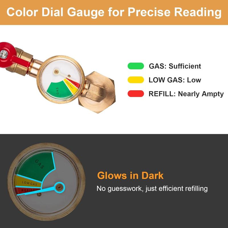 Propane Refill Elbow Adapter with Tank Gauge - Universal Propane Tank Adapter for 1 lb Tanks, BBQ Grills, RVs, and Campers (1 PCS) easy propane