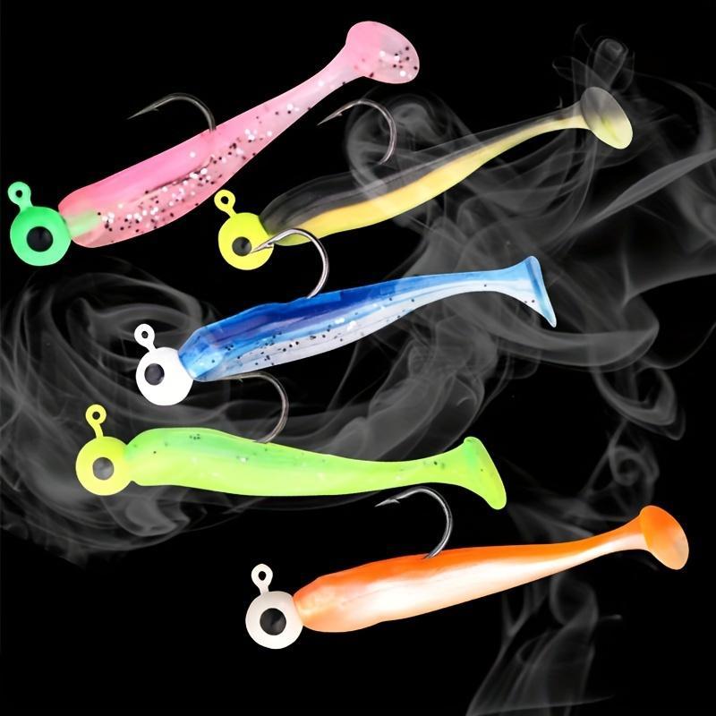 Silicone Fishing Lure Set, 25pcs 50pcs T Type Tail Double Color Fishing Lure with Round Head Hook & Portable Tackle Box, Professional Fishing Accessories