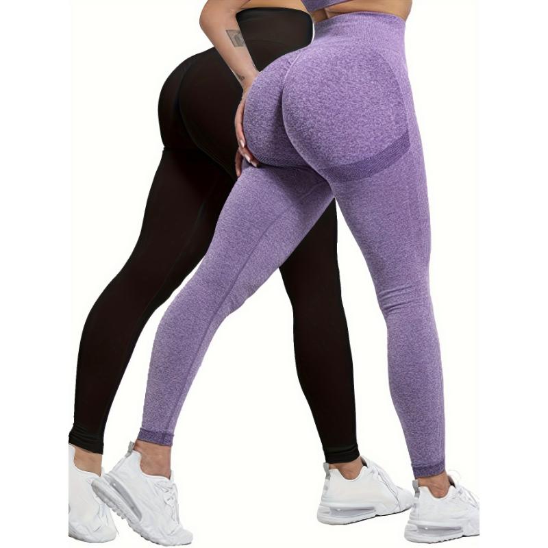 US Shipping 2-Pack High Waisted Breathable Yoga Pants, Solid Color Butt Lifting Activewear for Running & Gym Fitness, Casual Style for Fall & Winter