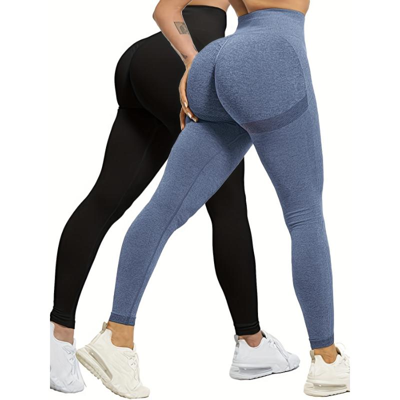 US Shipping 2-Pack High Waisted Breathable Yoga Pants, Solid Color Butt Lifting Activewear for Running & Gym Fitness, Casual Style for Fall & Winter