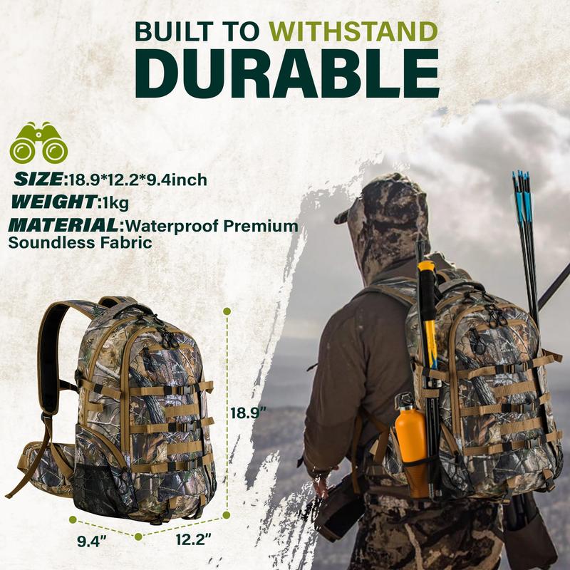 600D Waterproof Hunting Backpack for Men,Camo Hunting Pack with Bow Holder