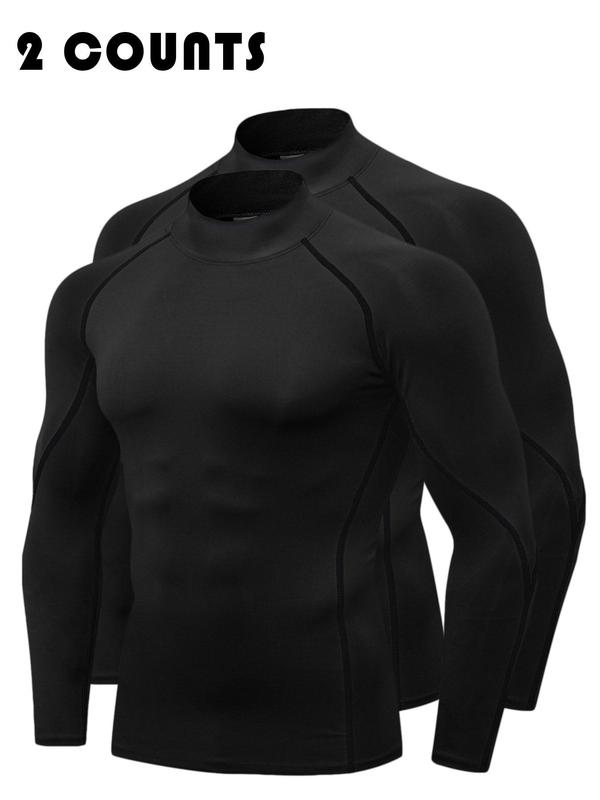 Men's Solid Long Sleeve Mock Neck Sports Compression Tee, Workout Tops, Quick Drying Breathable Raglan Sleeve T-shirt, Casual Sporty Top for Spring & Fall, Fall Outfits, Fallfreshness Clothes Football Accessories, Gym Clothing