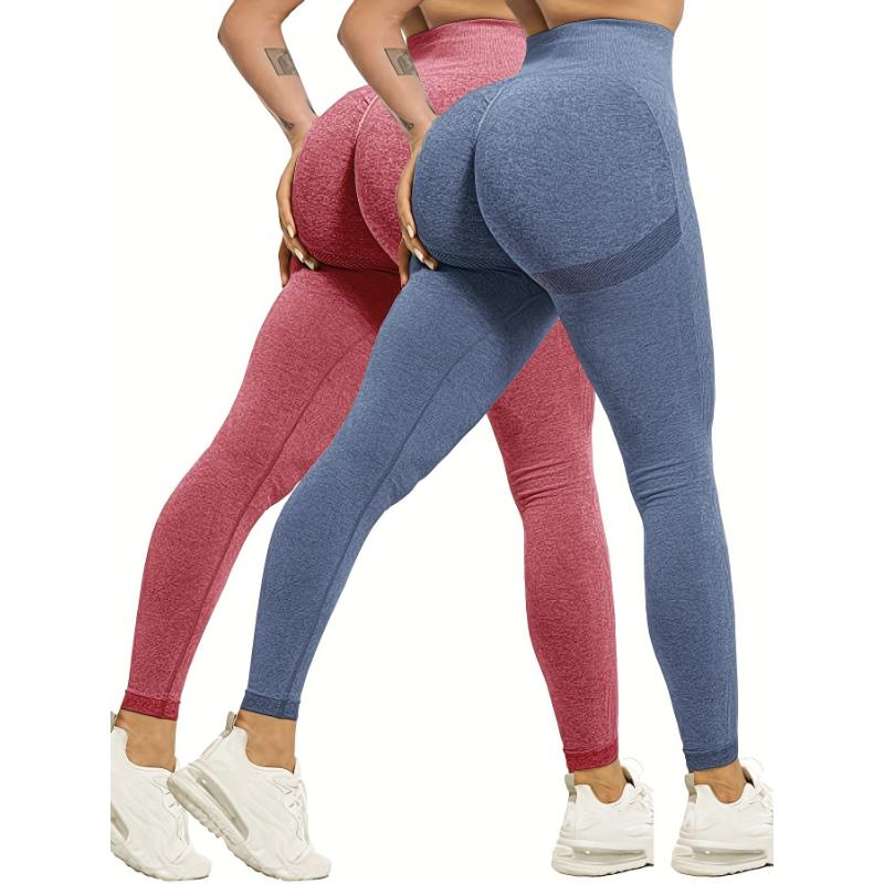 US Shipping 2-Pack High Waisted Breathable Yoga Pants, Solid Color Butt Lifting Activewear for Running & Gym Fitness, Casual Style for Fall & Winter