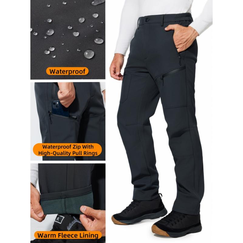 Men's Soft-Shell Fleece Lined Waterproof Snowboard Pants For Outdoor Hiking And Skiing, Autumn And Winter