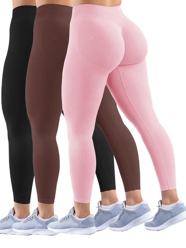 Sporty Women's Plain High Waist Sports Leggings, Breathable Comfortable Seamless Skinny Pants, High Stretch Yoga Leggings, Ladies Sportswear for Indoor Outdoor Wear, Tummy Control