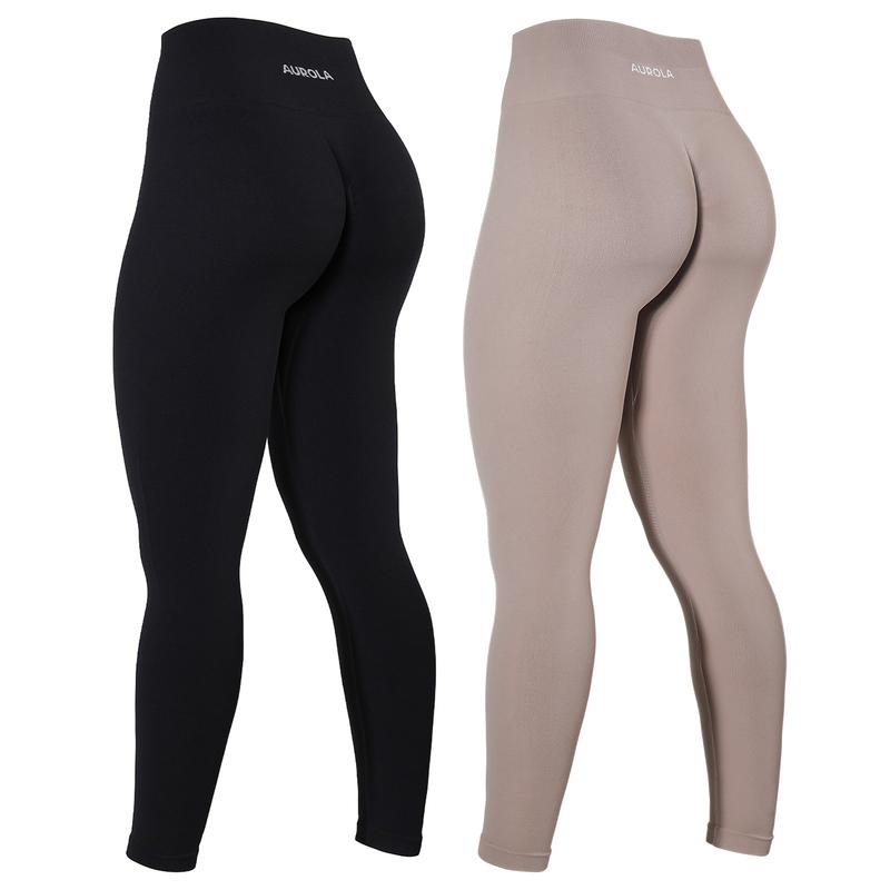 AUROLA 2 Pieces Set Power Workout Leggings for Women Tummy Control Squat Proof Ribbed Thick Seamless Scrunch Active Pants