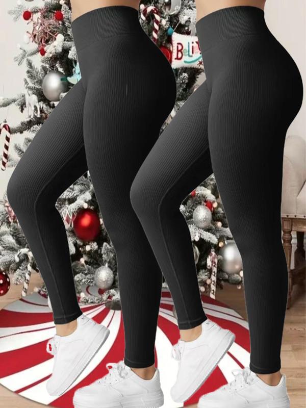 Women's Solid High Waist Sports Leggings, Casual Comfy Breathable Skinny Pants for Yoga Gym Workout Running, Ladies Sportswear for Fall & Winter