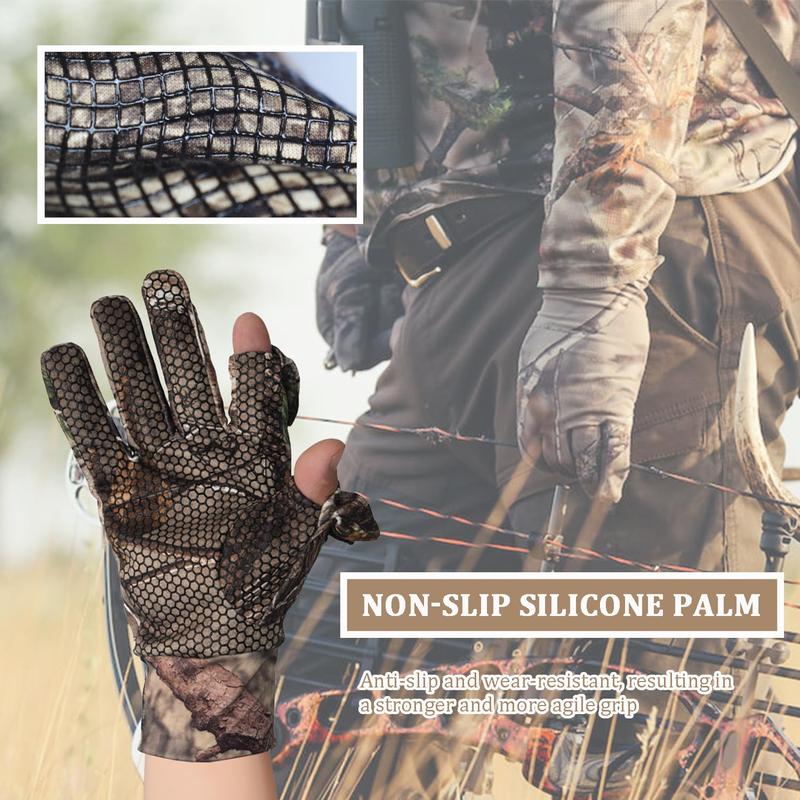 Camo Hunting Gloves, Lightweight Anti-Slip Full Finger Fingerless Glove Outdoor Camouflage Gear Archery Accessories for Hunting Turkey Fishing Airsoft