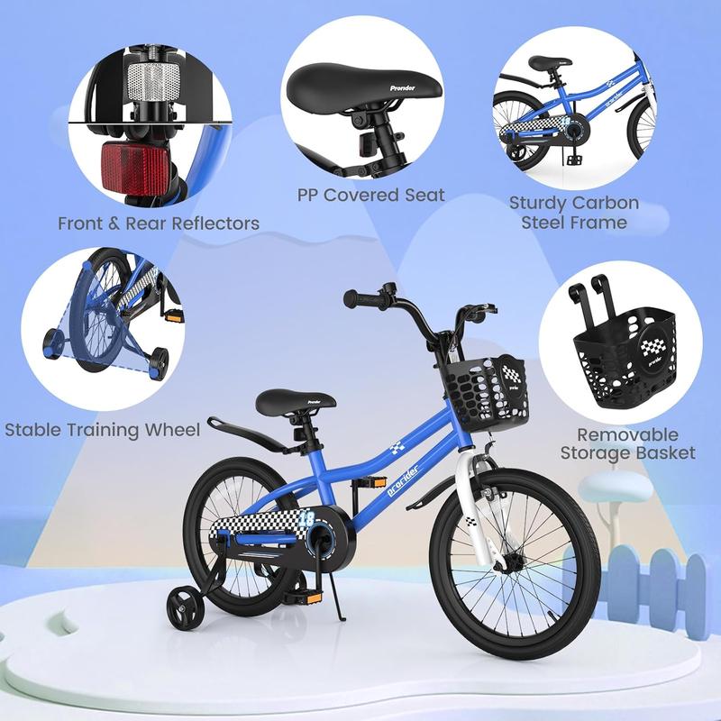 [ShopTab] Festival Joy 14 16 18 Inch Bike w Removable Training Wheels, Handbrake & Coaster Brake, Basket, Bell