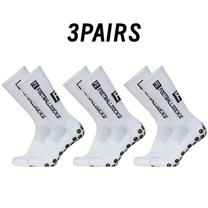 3 Counts  Non-Slip Breathable Sports Crew Socks with Silicone Grip, Ideal for Football Training - Unisex Geometric Design