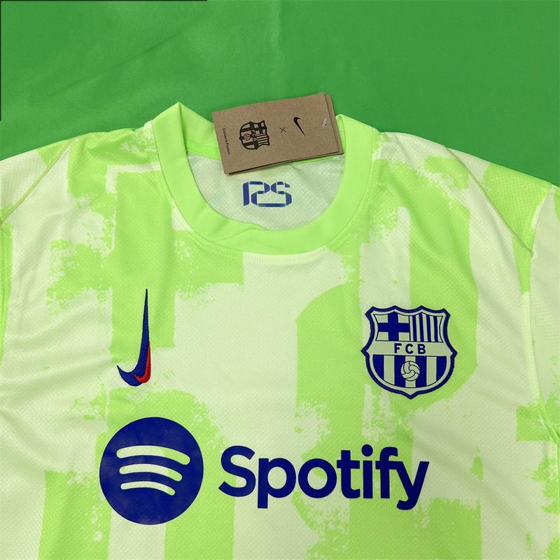 NIKE 2425 FC Barcelona Second away Green and White Short Sleeve Top No.19 Lamine Yamal Retro 125th Anniversary Special Edition Soccer Jerseys Quick Drying