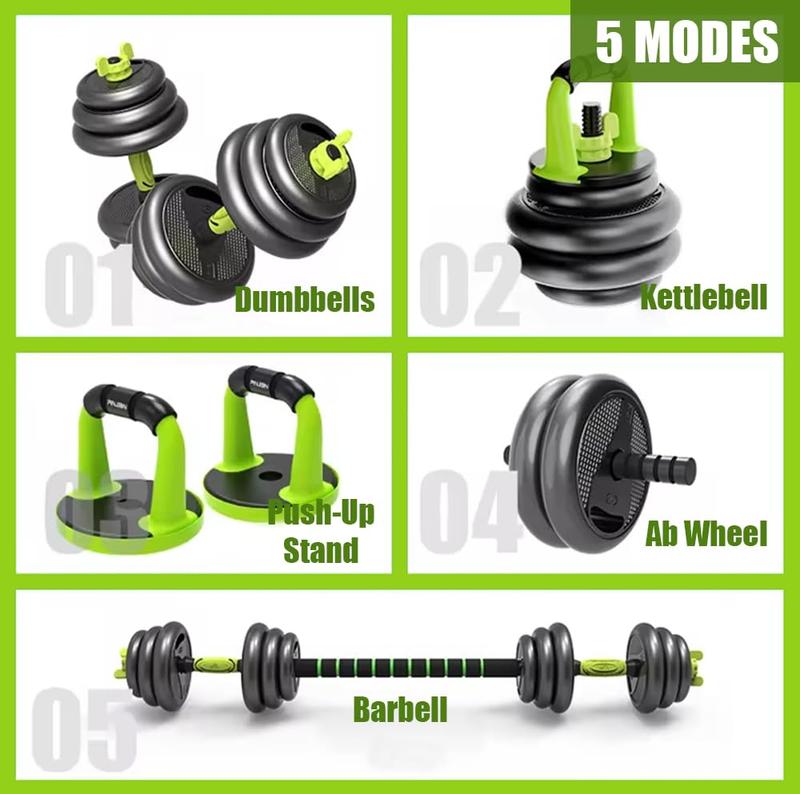 Emza Fitness Adjustable Dumbbells Barbell Kettlebell Push-Up Stand - Upgraded with Ab Wheel - 22lb 33lb 44lb 66lb 88lb, 10kg 15kg 20kg 30kg 40kg - Home Gym Equipment for Men and Women