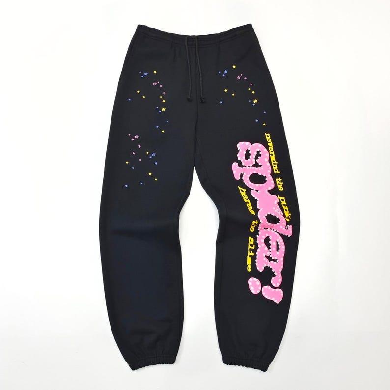 Sp5der Pink Sweatpants, Western Sweat Pants, Unisex Sweatpants Trendy Sweatpant Athletics Jogger Sweats