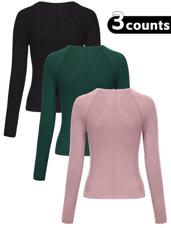 Women's Letter Print Baselayer Top, Long Sleeve Round Neck Compression Top for Yoga Gym Workout, Ladies Sportswear for Fall & Winter