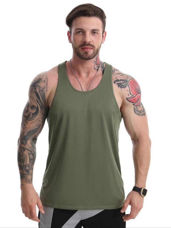 Men's Regular Fit Solid Scoop Neck Sports Vest, Casual Quick Drying Breathable Tank Top for Gym Workout Running, Mens Sportswear for All Seasons