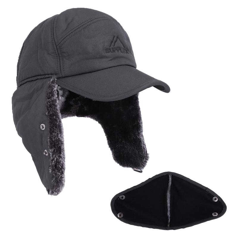 Winter 3 in 1 Thermal Fur Lined Trapper Hat with Ear Flap Full Face Warmer Cover Windproof Cycling Motorcycle Headwear with Face Mask