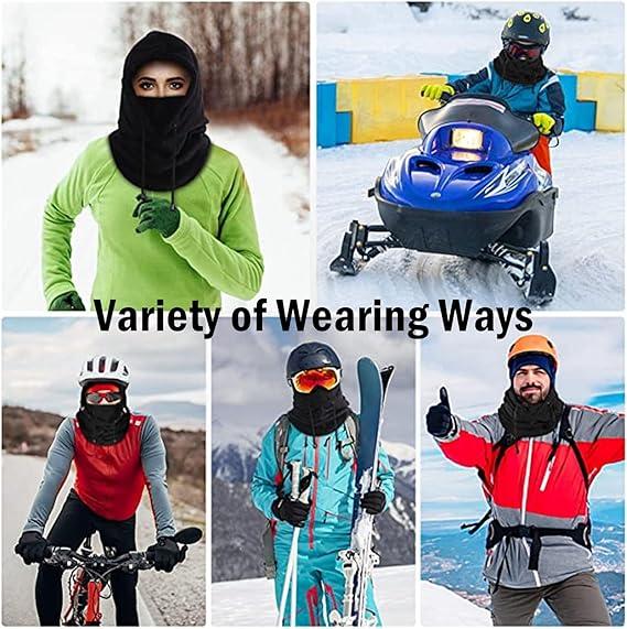 Winter Balaclava Hooded Scarf - Windproof & Warm Neck Gaiter with Hood for Outdoor Activities, Cycling, Skiing - Black Pink Khaki