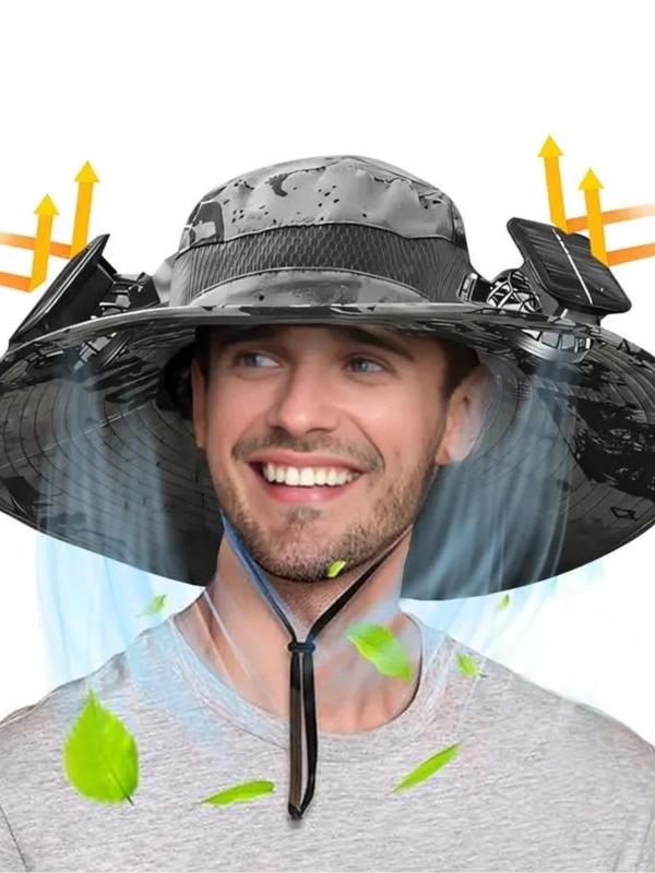 Unisex's Outdoor Sun Protection Hat with Fan, Large Brim Sun Hat with Solar Powered Fan, Quick Drying Hat for Outdoor Activities