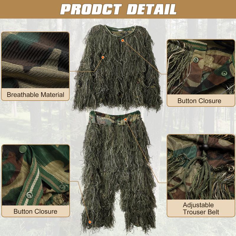 Slsy 5 in 1 Ghillie Suit, 3D Camouflage Hunting Apparel Including Jacket, Pants, Hood, Carry Bag Suitable for Unisex Adults Youth (M L XL XXL)