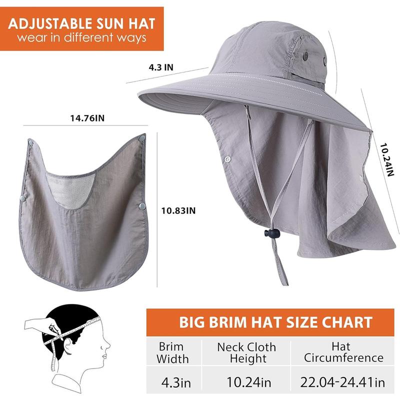 Mens Women Fishing Hat UPF 50+ Wide Brim Sun Hat with Face Cover & Neck Flap