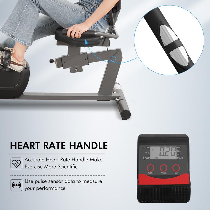 Recumbent Exercise Bike for Home Stationary Bike Sturdy Quiet 8 Levels Recumbent Bikes Large Comfortable Seat Heart Rate Handle  iPad Holder for Gym Seniors Adults