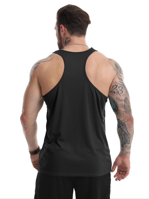 Men's Regular Fit Solid Scoop Neck Sports Vest, Casual Quick Drying Breathable Tank Top for Gym Workout Running, Mens Sportswear for All Seasons