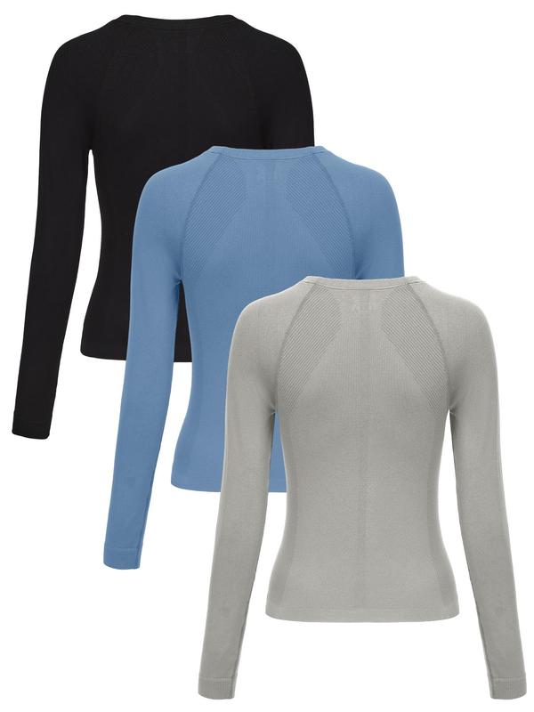 Women's Letter Print Baselayer Top, Long Sleeve Round Neck Compression Top for Yoga Gym Workout, Ladies Sportswear for Fall & Winter