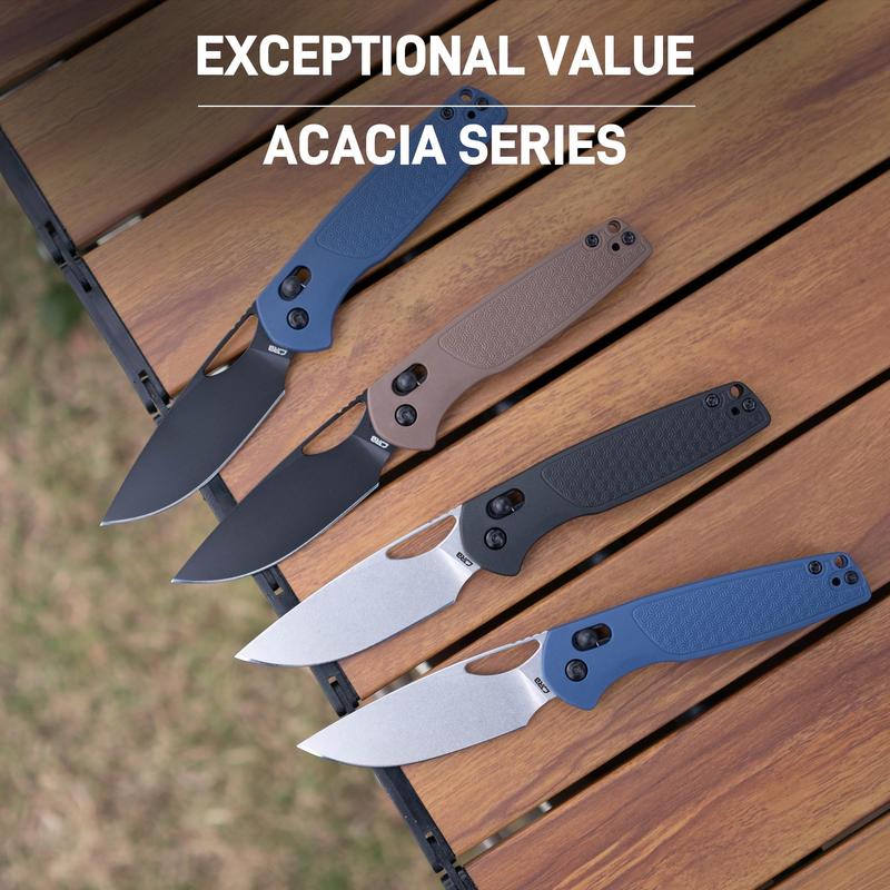 CJRB Acacia Pocket Knife, 3.21'' AR-RPM9 Steel Blade Folding Knife with Pocket Clip, Pocket Knife for Men with Crossbar Lock Sharp Camping Survival Hiking Knives, Black PVD Coating J1952 Blue