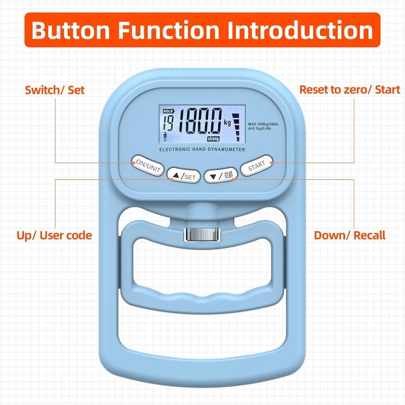 396lbs   180kg Grip Strength Trainer, Rechargeable  Hand Dynamometer, Digital Grip Strength Tester with LCD Display, Adjustable Hand Grip Dynamometer Hand Exercisers for Strength