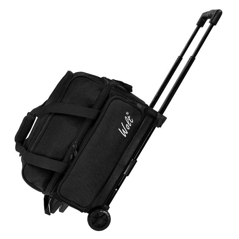 WOLT | Double Roller 2 Ball Bowling Bag with Separate Shoe Compartment, Large Capacity Bowling Ball Bag with Accessory Pocket, Retractable Handle extends to 40