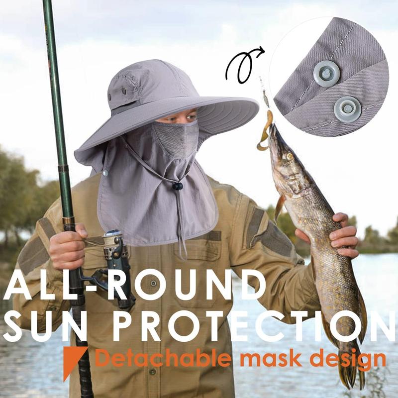 Mens Women Fishing Hat UPF 50+ Wide Brim Sun Hat with Face Cover & Neck Flap