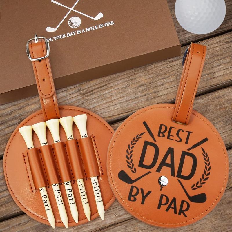 Father' s Day Gifts - Dad Golf Bag Tag with 5 Tees Set, Best Dad By Par, 3-1 4 inch Golf Tees Bulk for Fathers, Funny Birthday Gift from Daughter Son, Christmas Stocking Stuffers Ideas for Men