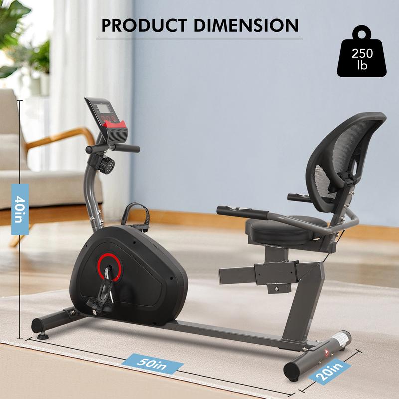 Recumbent Exercise Bike for Home Stationary Bike Sturdy Quiet 8 Levels Recumbent Bikes Large Comfortable Seat Heart Rate Handle  iPad Holder for Gym Seniors Adults