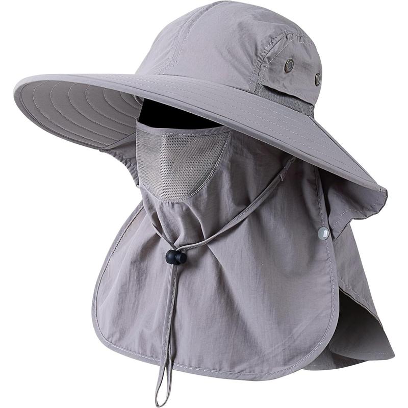 Mens Women Fishing Hat UPF 50+ Wide Brim Sun Hat with Face Cover & Neck Flap