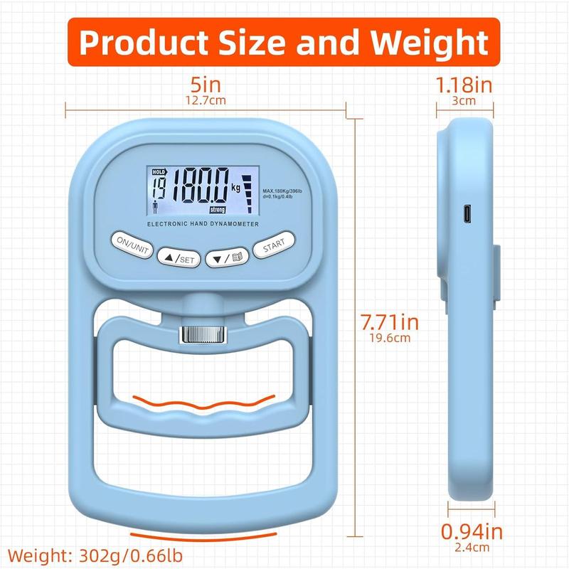 396lbs   180kg Grip Strength Trainer, Rechargeable  Hand Dynamometer, Digital Grip Strength Tester with LCD Display, Adjustable Hand Grip Dynamometer Hand Exercisers for Strength