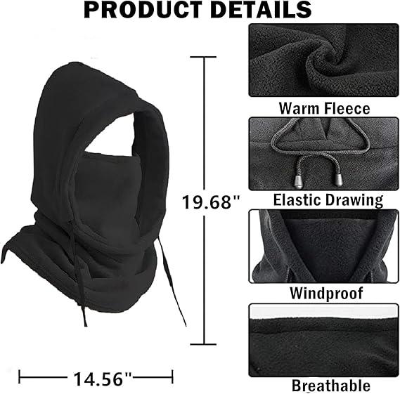 Winter Balaclava Hooded Scarf - Windproof & Warm Neck Gaiter with Hood for Outdoor Activities, Cycling, Skiing - Black Pink Khaki