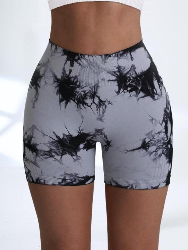 Women's Tie Dye Print High Waist Sports Shorts, Casual Comfy Breathable Seamless Skinny Shorts for Yoga Gym Workout Running, Ladies Sportswear for All Seasons