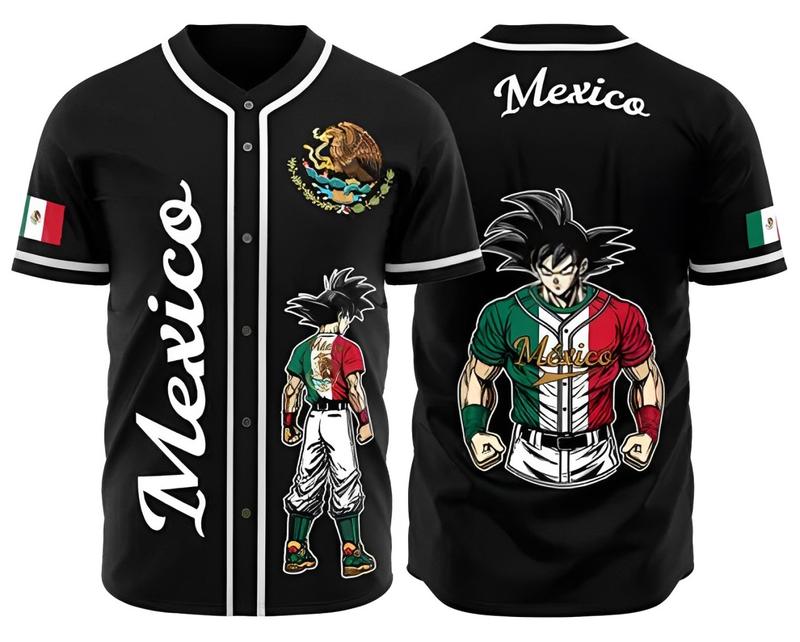 Mexico Goku Baseball Jersey, Goku Shirt, Goku Jersey, Retro Trendy Anime Jersey Shirt, Stylish Jersey Outfit, Anime Baseball Jersey, Unisex Anime Shirt, Ideal Gift for Anime Lovers