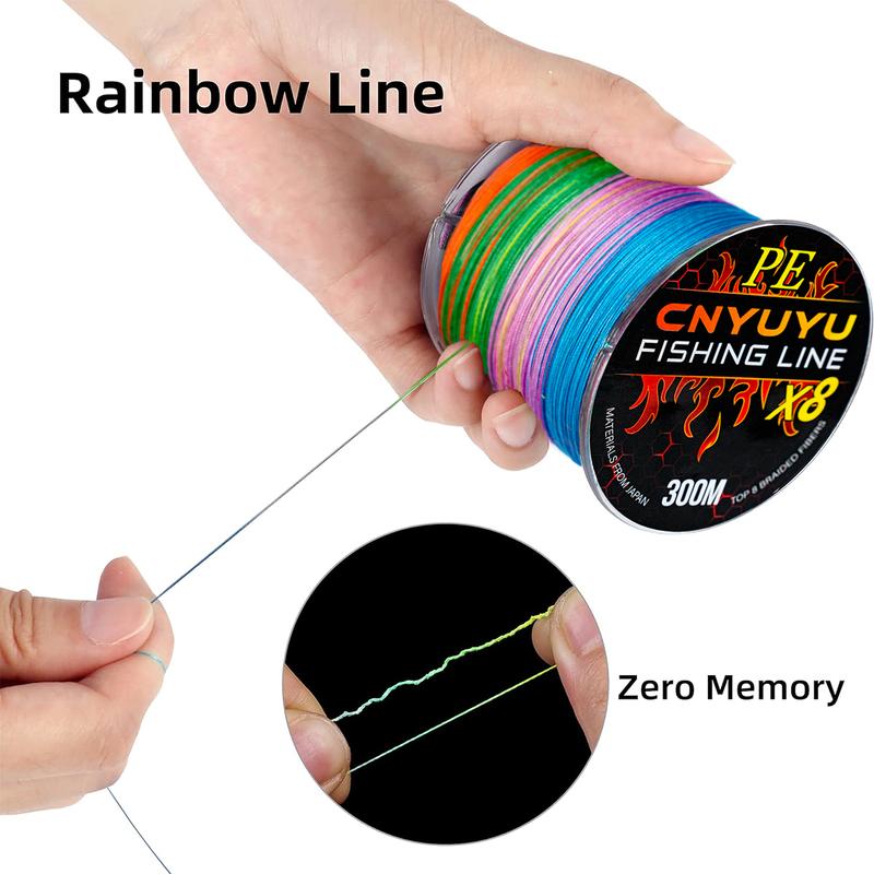 8X Braided PE Fishing Line Multicolor 328Yds 300M Zero Stretch Abrasion Resistant Extra Visibility Fishing Braid for Saltwater Freshwater Fishing Gift