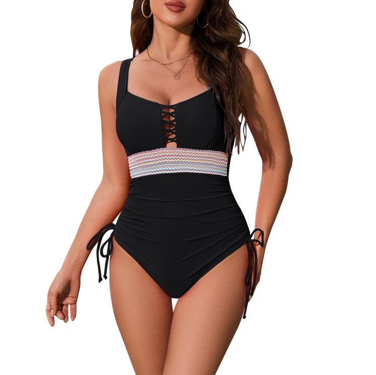 BMJL Modest Color Block Drawstring Womens Tummy Control One Piece Swimsuits