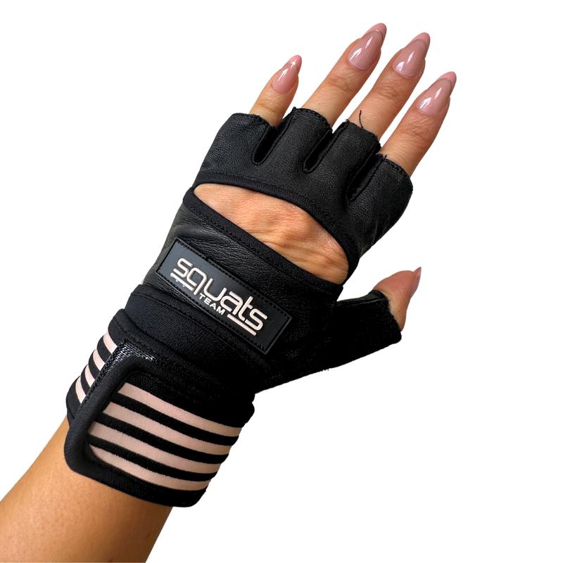 SQUATS TEAM - ProGrip Fitness Gloves – Genuine Leather with Enhanced Grip & Wrist Support, Foam Padding, and Integrated Towels