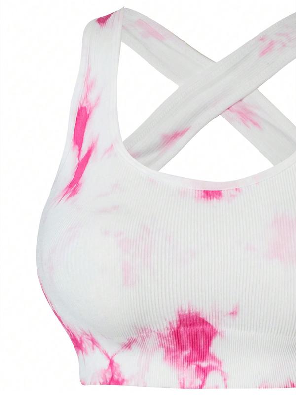 Women's Tie Dye Print Criss Cross Backless Sports Vest, Fall Outfits, Back To School Scoop Neck Seamless Sports Top Fall, Weighted Vest, Fall Outfits, Ladies Sportswear for Running Gym Workout, Running Vest