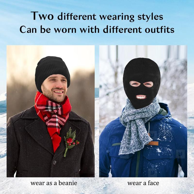 3 Hole Winter Knitted Mask, Full Face Cover Ski Scarf Mask Warm Balaclava for Adult Skiing, Motorcycle,Wind Protection