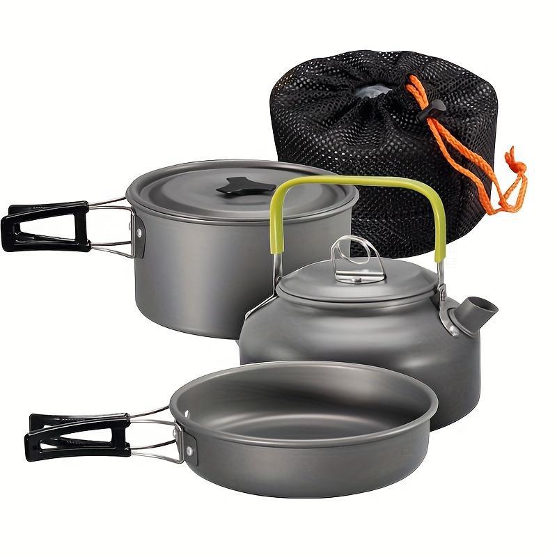 Camping Cooking Set, 3 Counts set Lightweight Camping Cookware Set, Including Pot, Frying Pan & Kettle, Outdoor Cooking Set for Hiking, Backpacking & Picnic