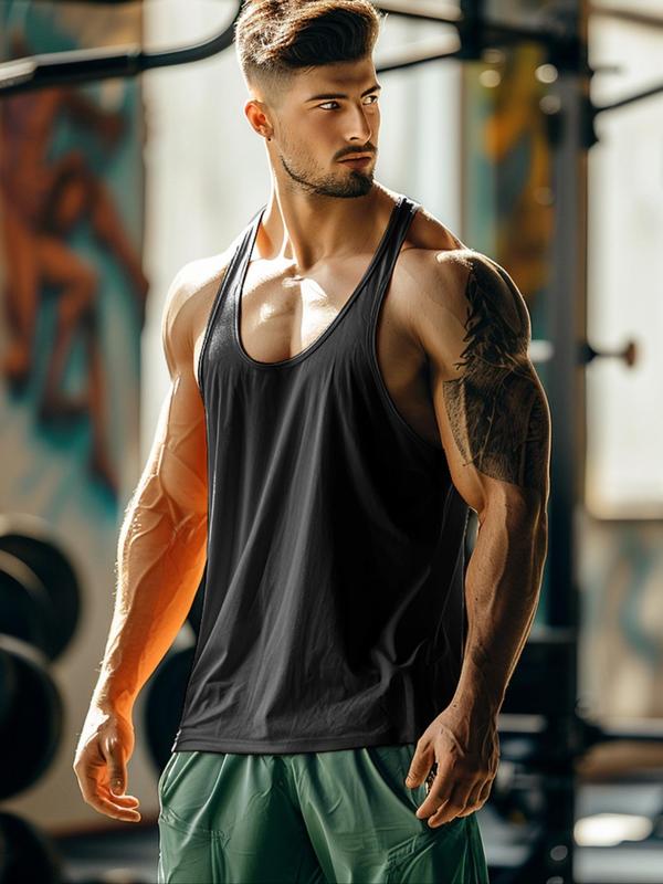 Men's Regular Fit Plain Scoop Neck Tank Top, Casual Sleeveless Top for Summer, Fashion Men's Clothes for Gym Workout Running