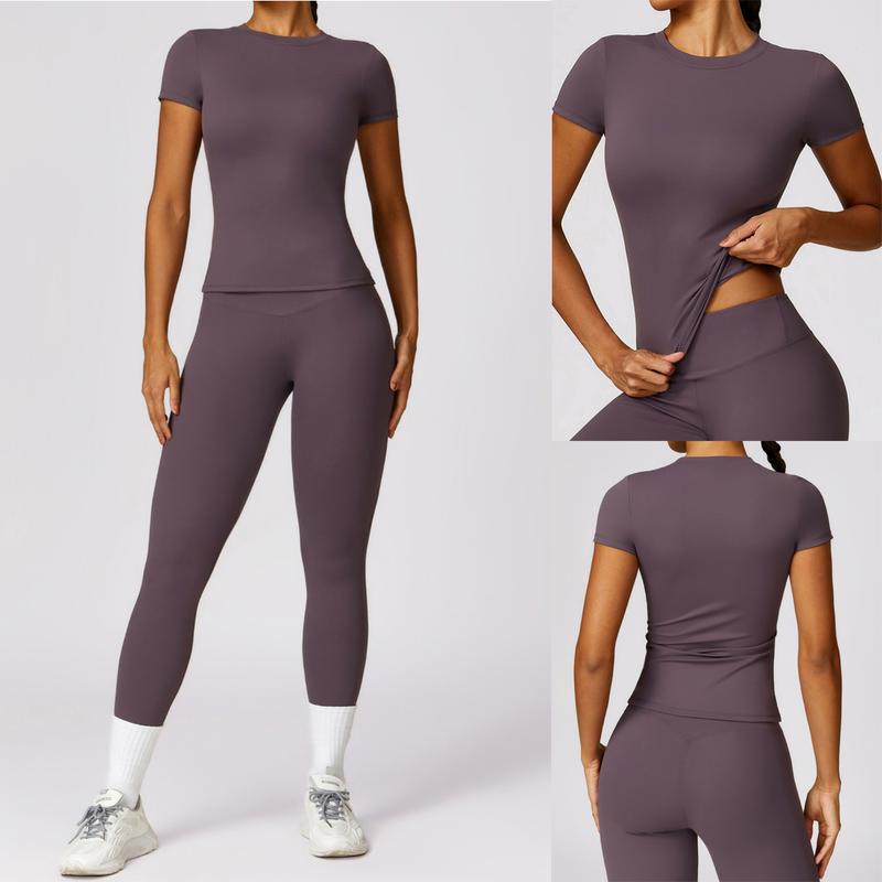 Women's Slimming Yoga Set Gym Exercise Clothing Fitness Short Sleeved Top Clothing Outdoor Running And Cycling High Waisted Leggings Set