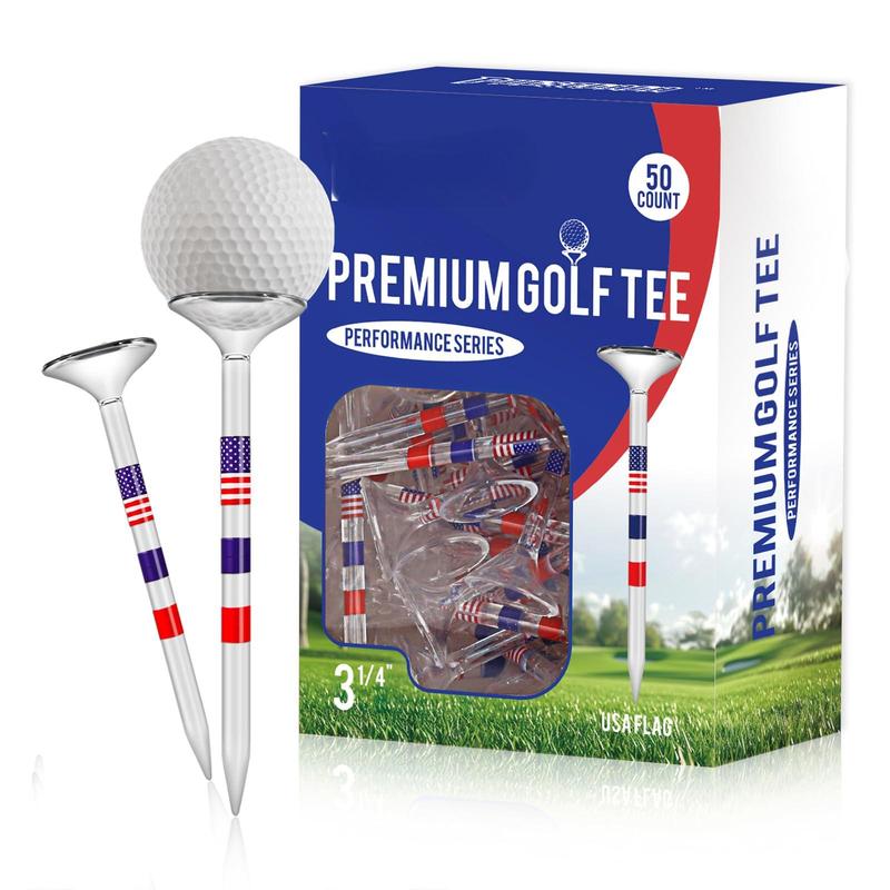 Premium Golf Tees, 3 1 4 Inch Unbreakable Clear Plastic Golf Tees, Reduce Friction and Side Spin, Men's Golf Accessories Gift American Flag (50 pcs)