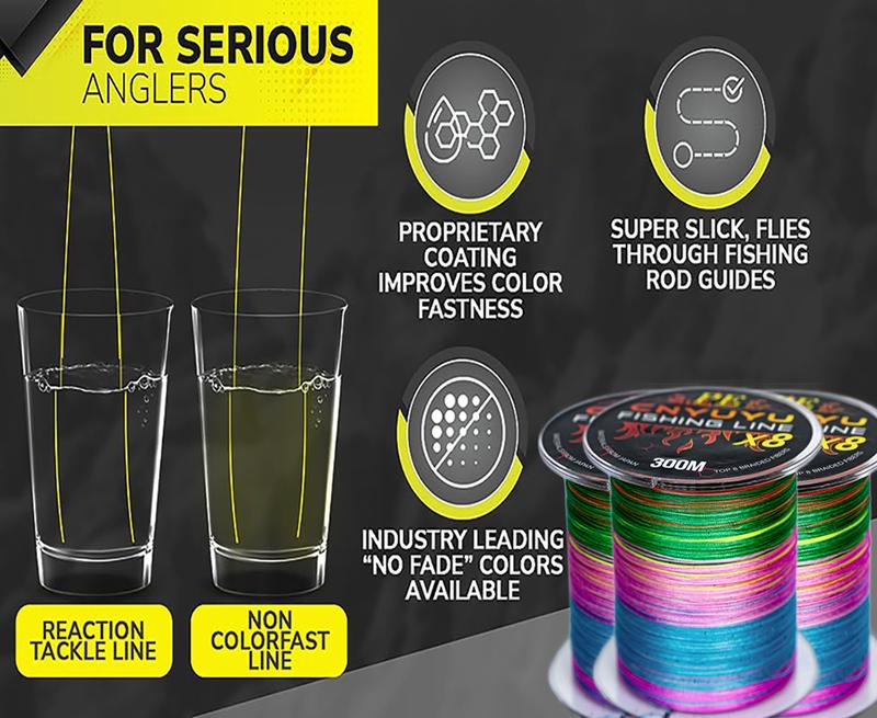 8X Braided PE Fishing Line Multicolor 328Yds 300M Zero Stretch Abrasion Resistant Extra Visibility Fishing Braid for Saltwater Freshwater Fishing Gift