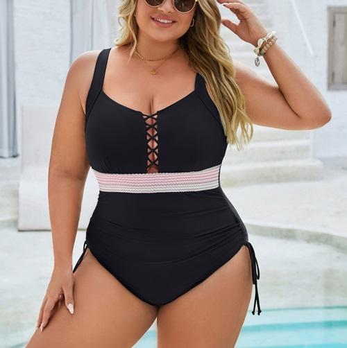 BMJL Modest Color Block Drawstring Womens Tummy Control One Piece Swimsuits