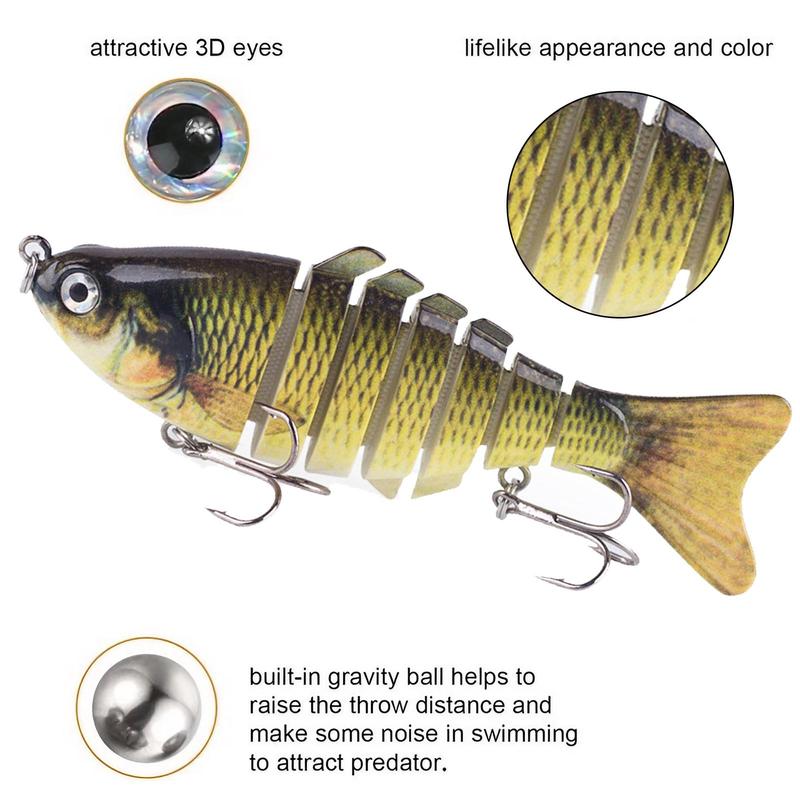 Artificial Fishing Lure, 1 5 Counts Multi Jointed Swimbait with Hook, Rotating Lifelike Fishing Bait, Fishing Accessories for Freshwater & Saltwater